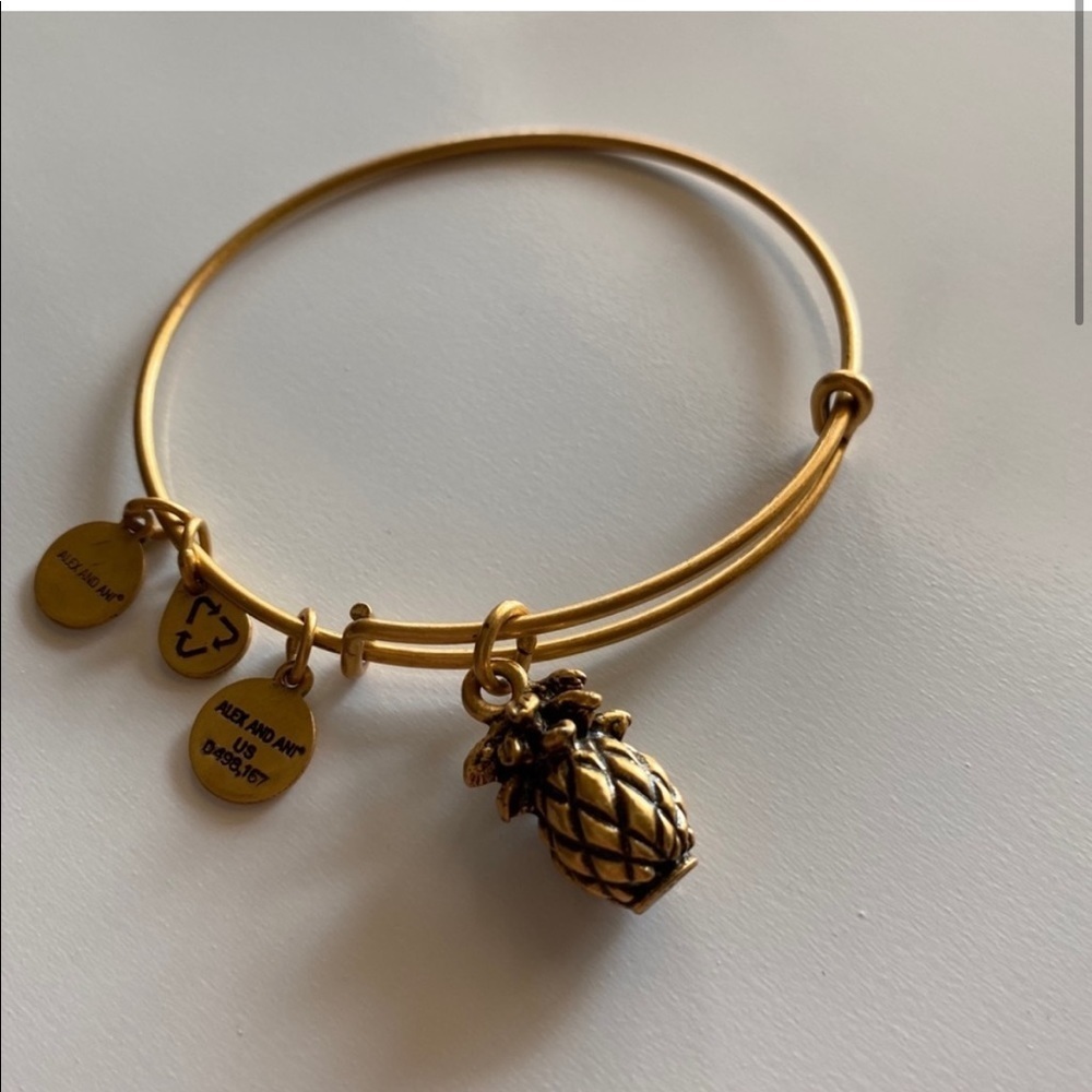 Alex & Ani Pineapple Bangle Bracelet in Gold Tone - Picture 3 of 6